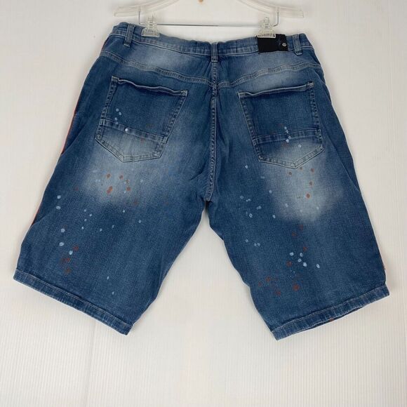 Spark Jean Shorts Mens SZ 42 Blue Medium‎ Wash Premium Denim Orange Stripe Jorts - Picture 2 of 14
